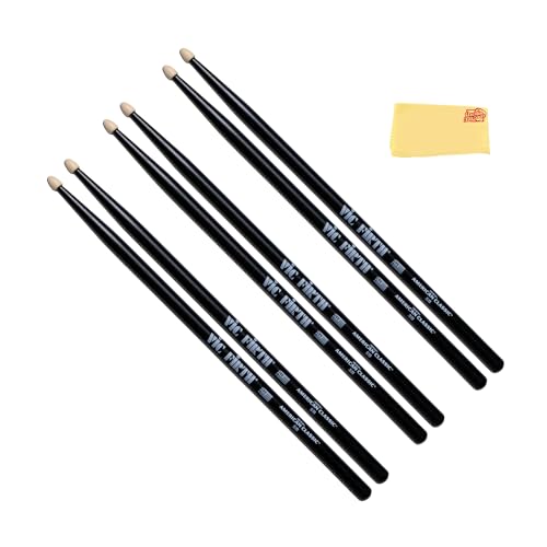 Vic Firth American Classic 5B Black Drumsticks - 3 Pack