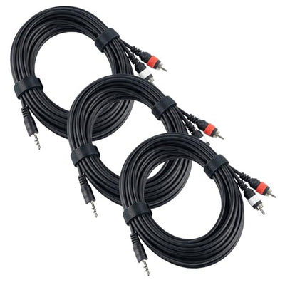 Gearlux 10-Foot TRS-to-Dual-RCA Stereo Breakout Cable - 3 Pack