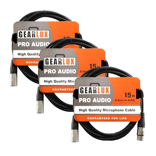 Gearlux 15-Foot XLR Microphone Cable - 3 Pack