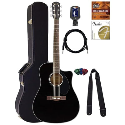 Fender CD-60SCE Solid Top Dreadnought Acoustic-Electric Guitar - Black w/ Hard Case