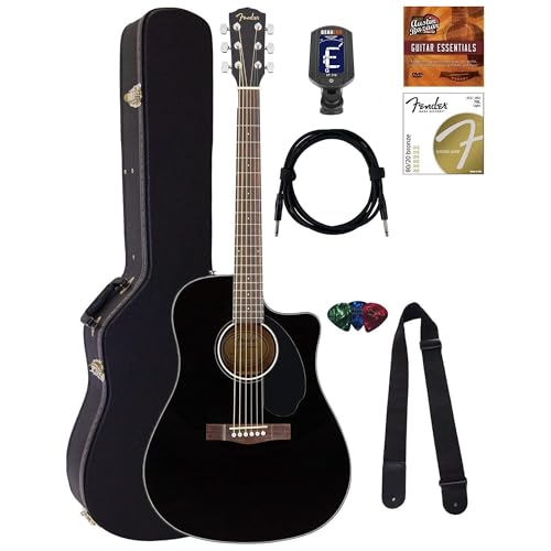 Fender CD-60SCE Solid Top Dreadnought Acoustic-Electric Guitar - Black w/ Hard Case
