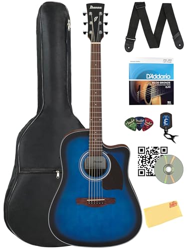 Ibanez PF50CE PF Performance Dreadnought Acoustic-Electric Guitar - Transparent Blue Sunburst w/ Gig Bag
