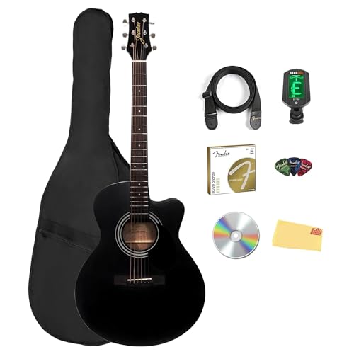 Jasmine S34C NEX Orchestra-Style Cutaway Acoustic Guitar - Black w/ Gig Bag