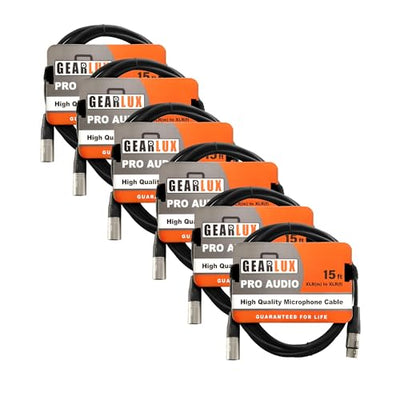 Gearlux 15-Foot XLR Microphone Cable - 6 Pack