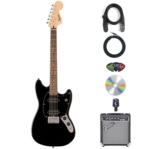 Fender Squier Sonic Mustang HH Electric Guitar - Black w/ Amplifier