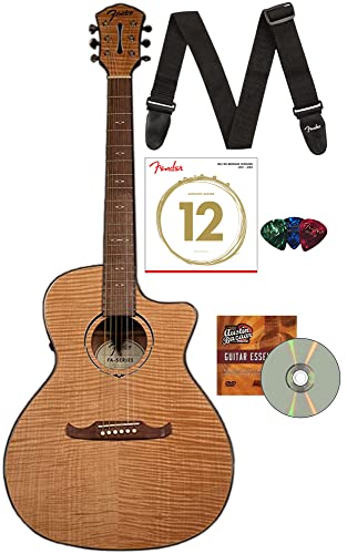Fender FA-345CE Flame Maple Top Auditorium Acoustic-Electric Guitar - Natural w/ Strap
