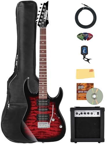 Ibanez GRX70QA RG Gio Electric Guitar - Transparent Red Burst w/ Amplifier
