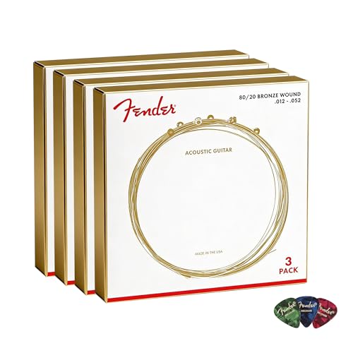 Fender 80/20 Bronze Acoustic Strings, Ball End, Custom Light, .011-.052 - 4 Pack w/ Picks