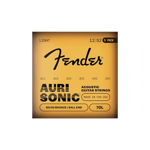 Fender 70L Light Bronze Acoustic Guitar Strings, .012-.053 - 3 Pack