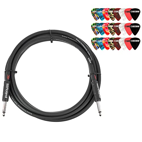 Roland 15-Foot Instrument Cable, Straight-Straight, Black Series - 1 Pack w/ Picks
