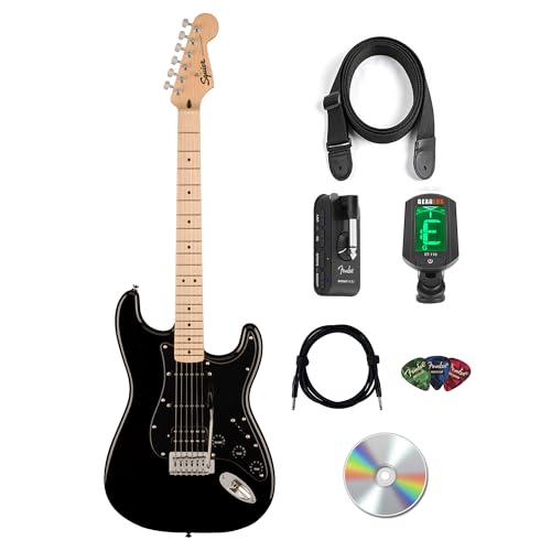 Fender Squier Sonic Stratocaster HSS - Black w/ Mustang Micro Headphone Amplifier