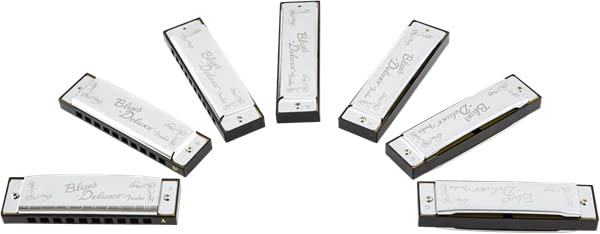Fender Blues Deluxe Harmonica Set of 7 - Keys A, Bb, C, D, E, F, and G w/ Carrying Case