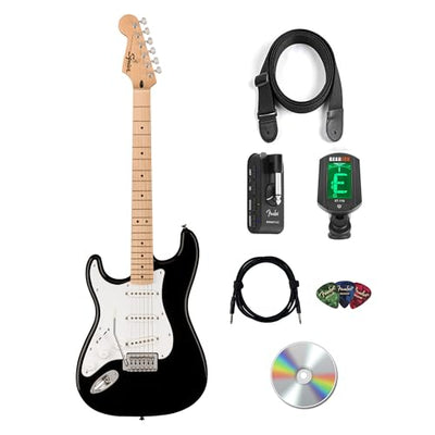 Fender Squier Sonic Stratocaster, Left Handed - Black w/ Mustang Micro
