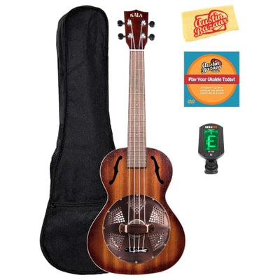 Kala KA-RES-BRS Tenor Resonator Ukulele with Brass Cover - Mahogany Burst w/ Gig Bag