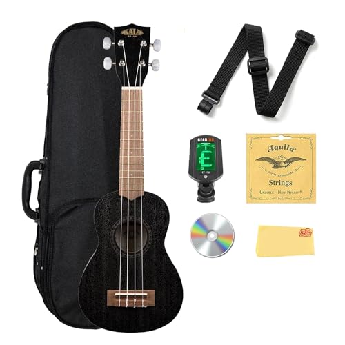 Kala KA-15S-BLK Satin Mahogany Soprano Ukulele - Black w/ Hard Case