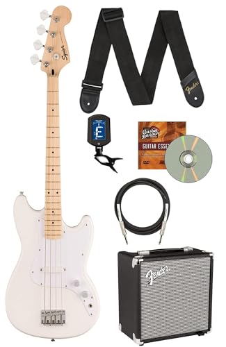 Fender Squier Sonic Bronco Bass - Arctic White w/ Rumble 15 Bass Amplifier
