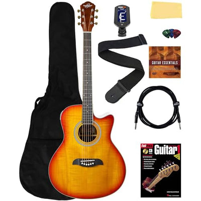 Oscar Schmidt OA10CE Mini Auditorium Acoustic-Electric Guitar - Spalted Maple w/ Gig Bag