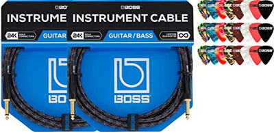 Boss BIC-10 10-Foot Instrument Cable, Straight-Straight - 2 Pack w/ Picks