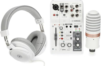 Yamaha AG03MK2 3-Channel Live Streaming Mixer - White Pack with Headphones