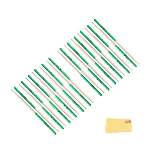 Zildjian Super 7A Maple Green DIP Drumsticks - 12-Pack Bundle with Austin Bazaar Polishing Cloth