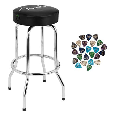 Fender 30-Inch Spaghetti Logo Pick Pouch Barstool - Black and Chrome w/ Picks