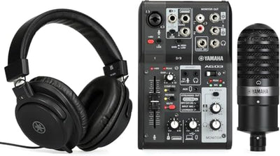 Yamaha AG03MK2 3-Channel Live Streaming Mixer - Black Pack with Headphones