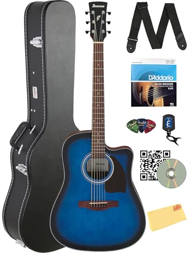 Ibanez PF50CE PF Performance Dreadnought Acoustic-Electric Guitar - Transparent Blue Sunburst w/ Hard Case