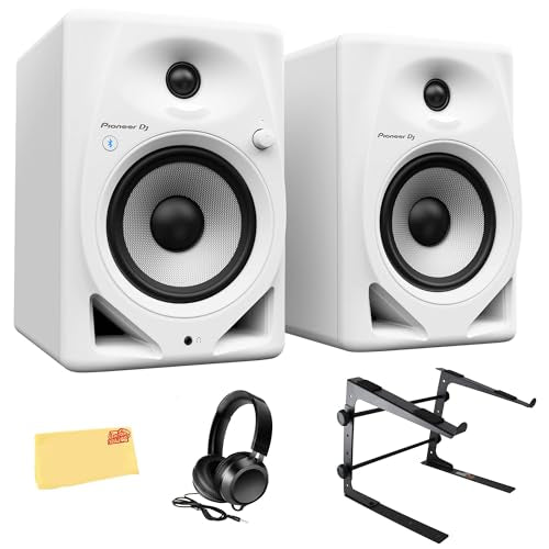 Pioneer DM-50D-BT 5-Inch Desktop Active Bluetooth Monitor Speaker - White w/ Laptop Stand