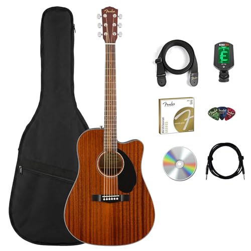 Fender CD-60SCE Solid Top Dreadnought Acoustic-Electric Guitar - All Mahogany w/ Gig Bag