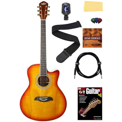 Oscar Schmidt OA10CE Mini Auditorium Acoustic-Electric Guitar - Spalted Maple w/ Cable