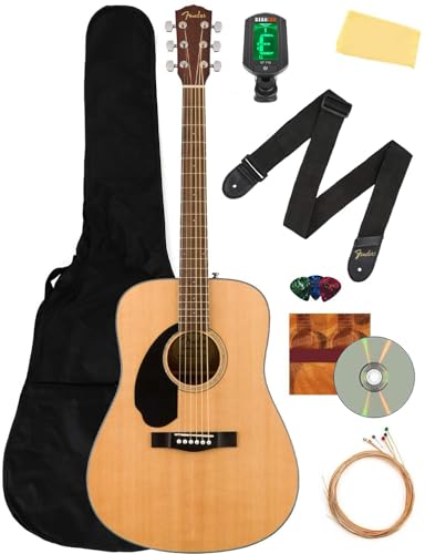 Fender CD-60S Solid Top Dreadnought Acoustic Guitar, Left Handed - Natural w/ Gig Bag
