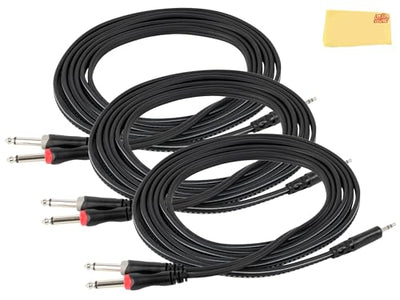 Gearlux 10-Foot 3.5 mm TRS (1/8") to Dual 1/4-Inch TS Stereo Breakout Cable - 3 Pack