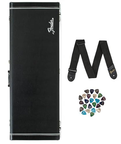 Fender Classic Stratocaster/Telecaster Wood Case - Black w/ Guitar Strap