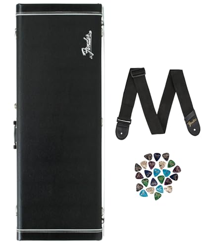 Fender Classic Stratocaster/Telecaster Wood Case - Black w/ Guitar Strap