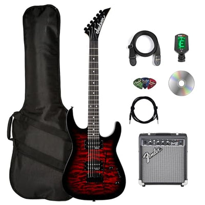 Jackson JS Series Dinky JS11Q Electric Guitar - Transparent Red w/ Frontman 10G Amplifier