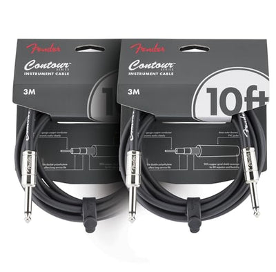 Fender Contour 10-Foot Instrument Cable, Straight-Straight, Black - 2 Pack