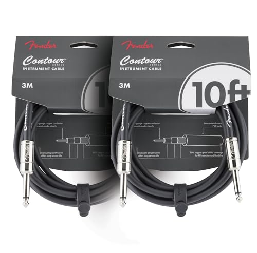 Fender Contour 10-Foot Instrument Cable, Straight-Straight, Black - 2 Pack