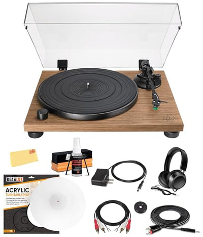 Audio-Technica AT-LPW40WN Fully Manual Belt-Drive Turntable - Walnut w/ Headphones