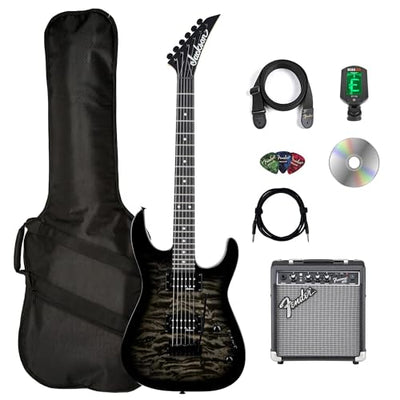Jackson JS Series Dinky JS11Q Electric Guitar - Transparent Black w/ Frontman 10G Amplifier