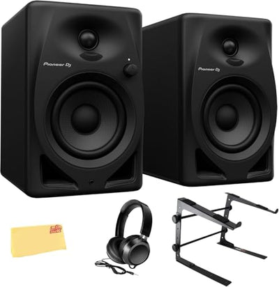 Pioneer DJ DM-40D 4-Inch Desktop Active Monitor Speaker - Black w/ Laptop Stand