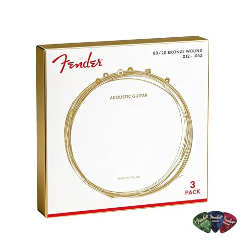Fender 80/20 Bronze Acoustic Strings, Ball End, Custom Light, .011-.052 - 3 Pack w/ Picks