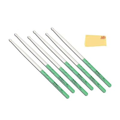 Zildjian 5A Maple Green DIP Drumsticks - 3-Pack Bundle with Austin Bazaar Polishing Cloth