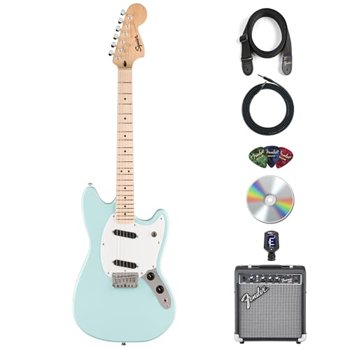 Fender Squier Sonic Mustang SS Electric Guitar - Daphne Blue w/ Amplifier
