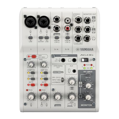 Yamaha AG06MK2 6-Channel Live Streaming Loopback Audio USB Mixer - White