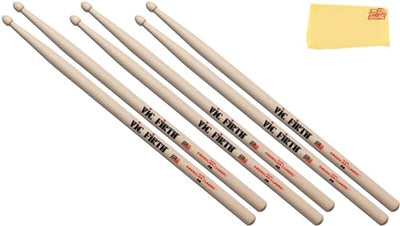 Vic Firth American Classic 2B Drumsticks - 3 Pairs with Austin Bazaar Polishing Cloth