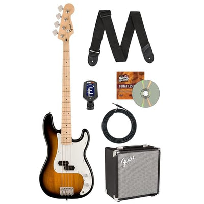 Fender Squier Sonic Precision Bass Guitar - 2 Color Sunburst w/ Rumble 15 Amplifier