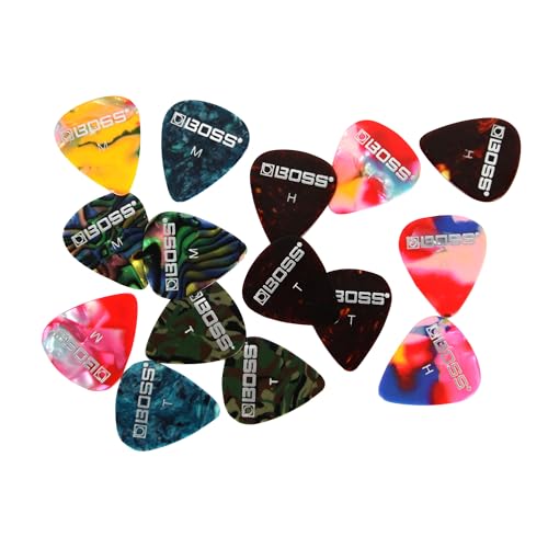 Boss Celluloid Guitar Picks - Multicolor 15 Pack with Thin, Medium & Heavy Gauges
