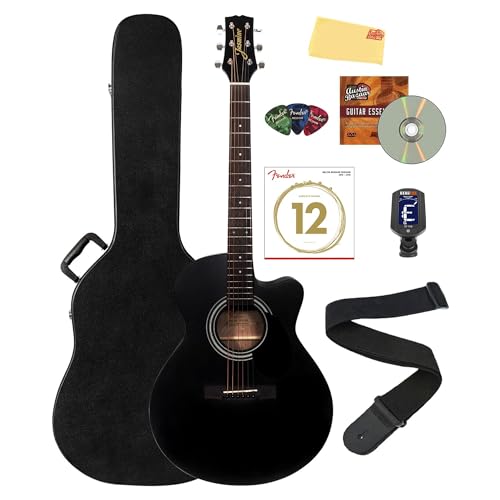 Jasmine S34C NEX Orchestra-Style Cutaway Acoustic Guitar - Black w/ Hard Case