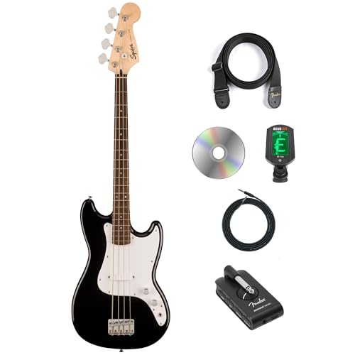 Fender Squier Sonic Bronco Bass Guitar - Black w/ Mustang Micro