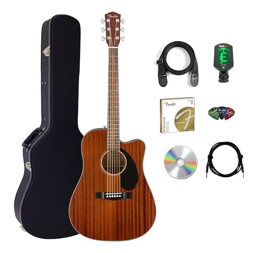 Fender CD-60SCE Solid Top Dreadnought Acoustic-Electric Guitar - All Mahogany w/ Hard Case